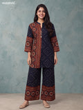 Dark Blue Cotton Printed & Embroidery Work Short Co-ord Set