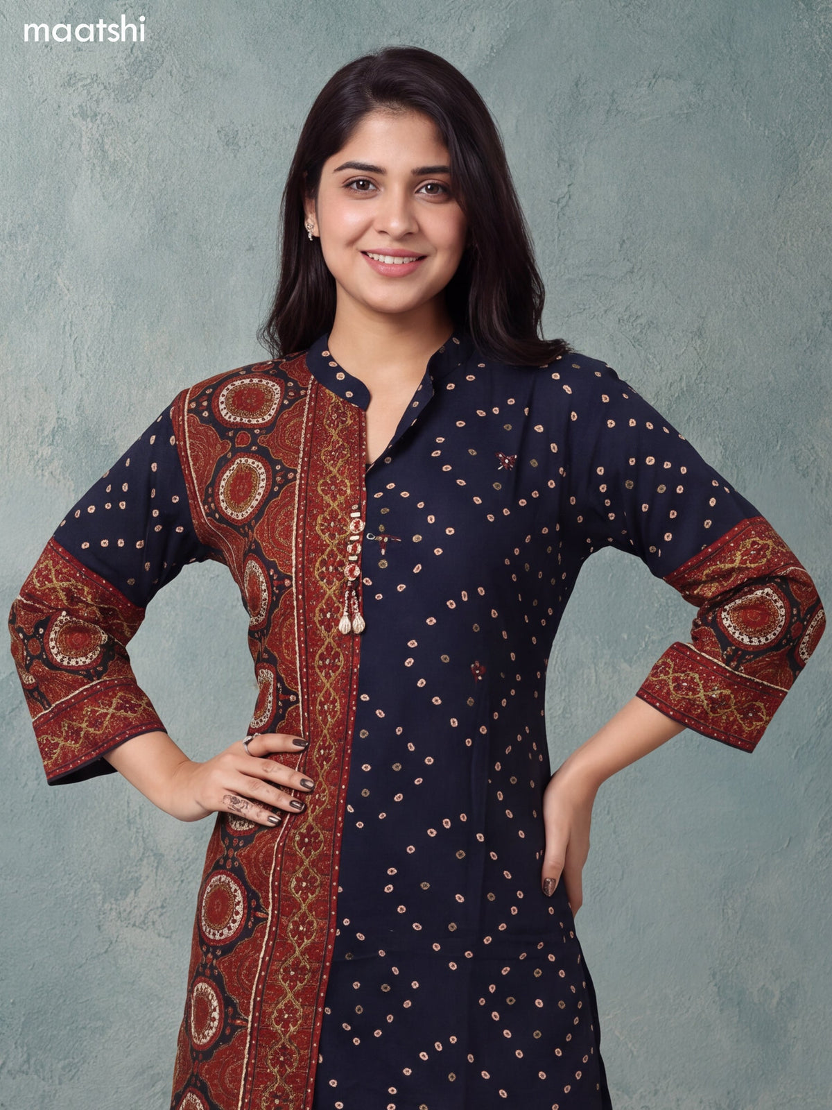 Dark Blue Cotton Printed & Embroidery Work Short Co-ord Set