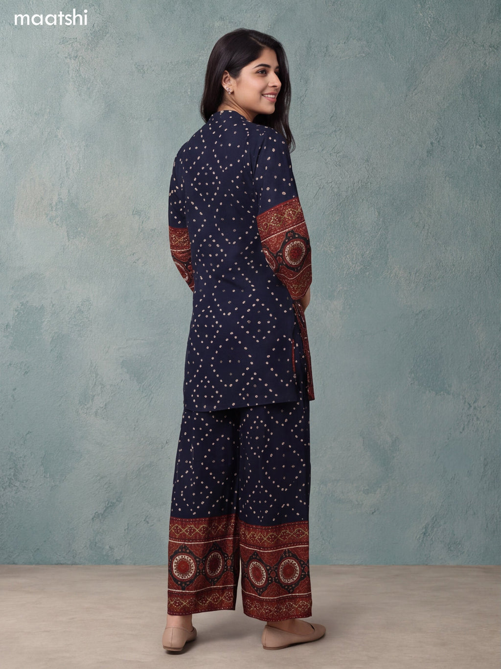 Dark Blue Cotton Printed & Embroidery Work Short Co-ord Set