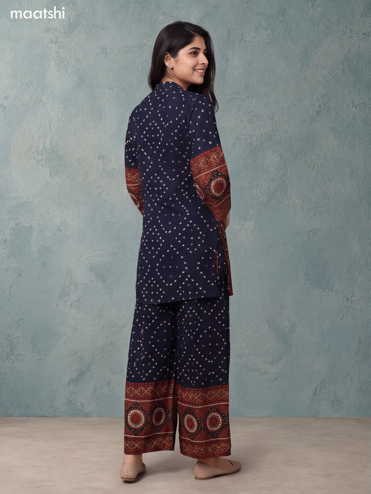 Dark Blue Cotton Printed & Embroidery Work Short Co-ord Set