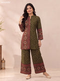 Sap Green Cotton Printed & Embroidery Work Short Co-ord Set