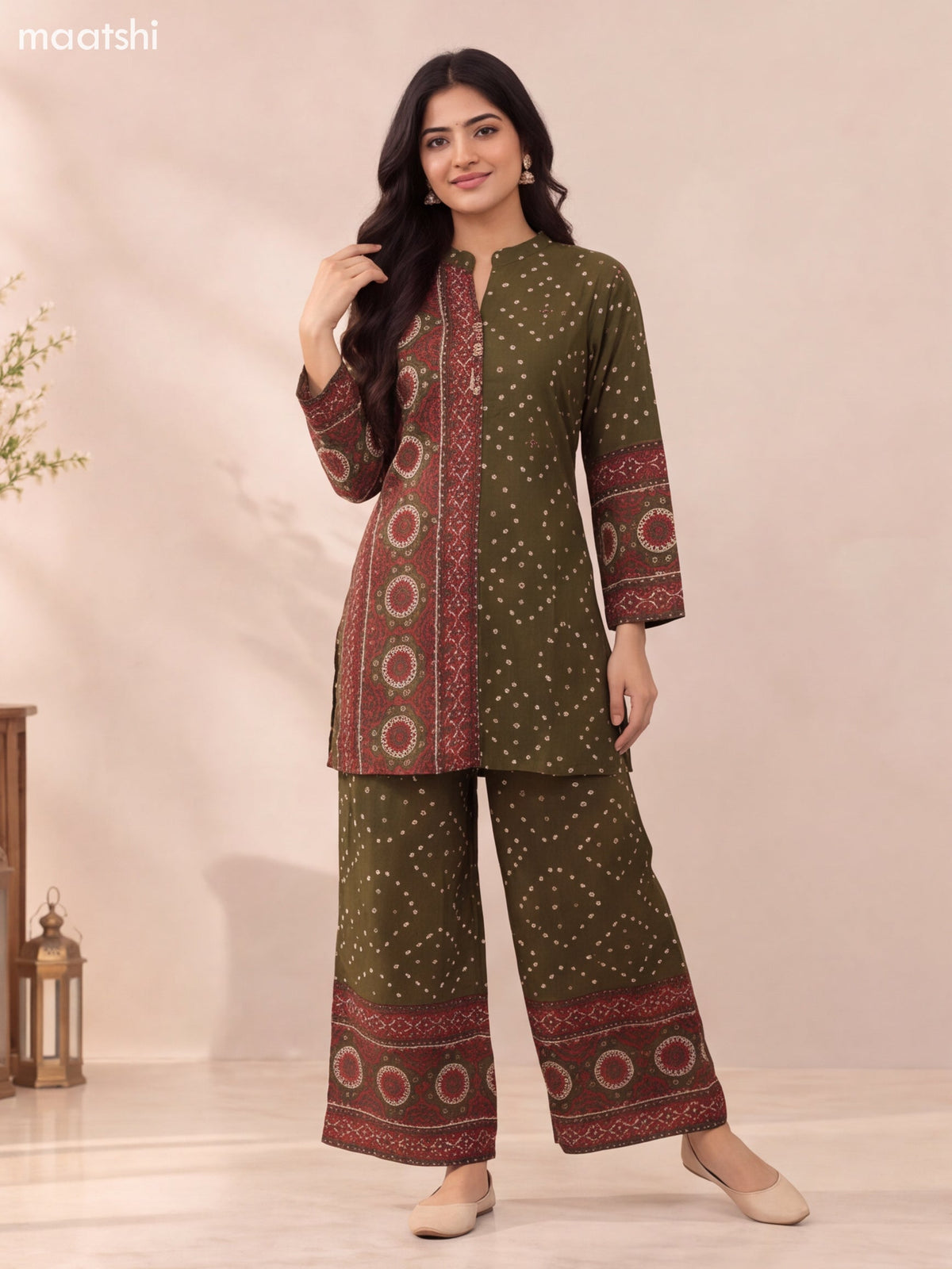 Sap Green Cotton Printed & Embroidery Work Short Co-ord Set