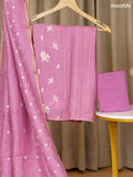 Pink Munga Tussar Dress Material With Floral Embroidery Work Buttas & Kantha Stitch Work Pattern and Bottom & Dupatta