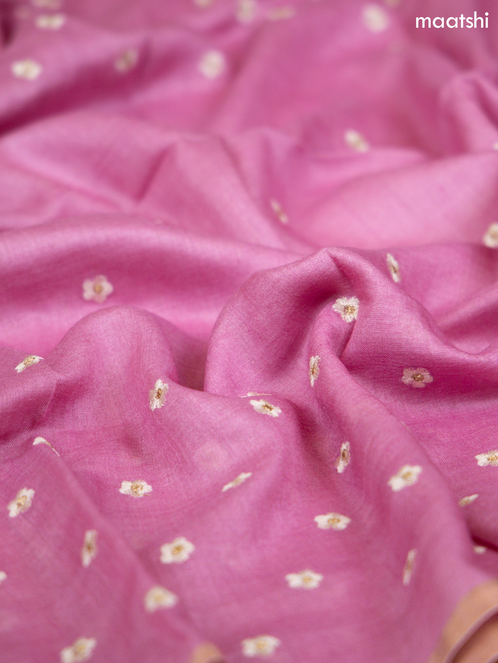 Pink Munga Tussar Dress Material With Floral Embroidery Work Buttas & Kantha Stitch Work Pattern and Bottom & Dupatta