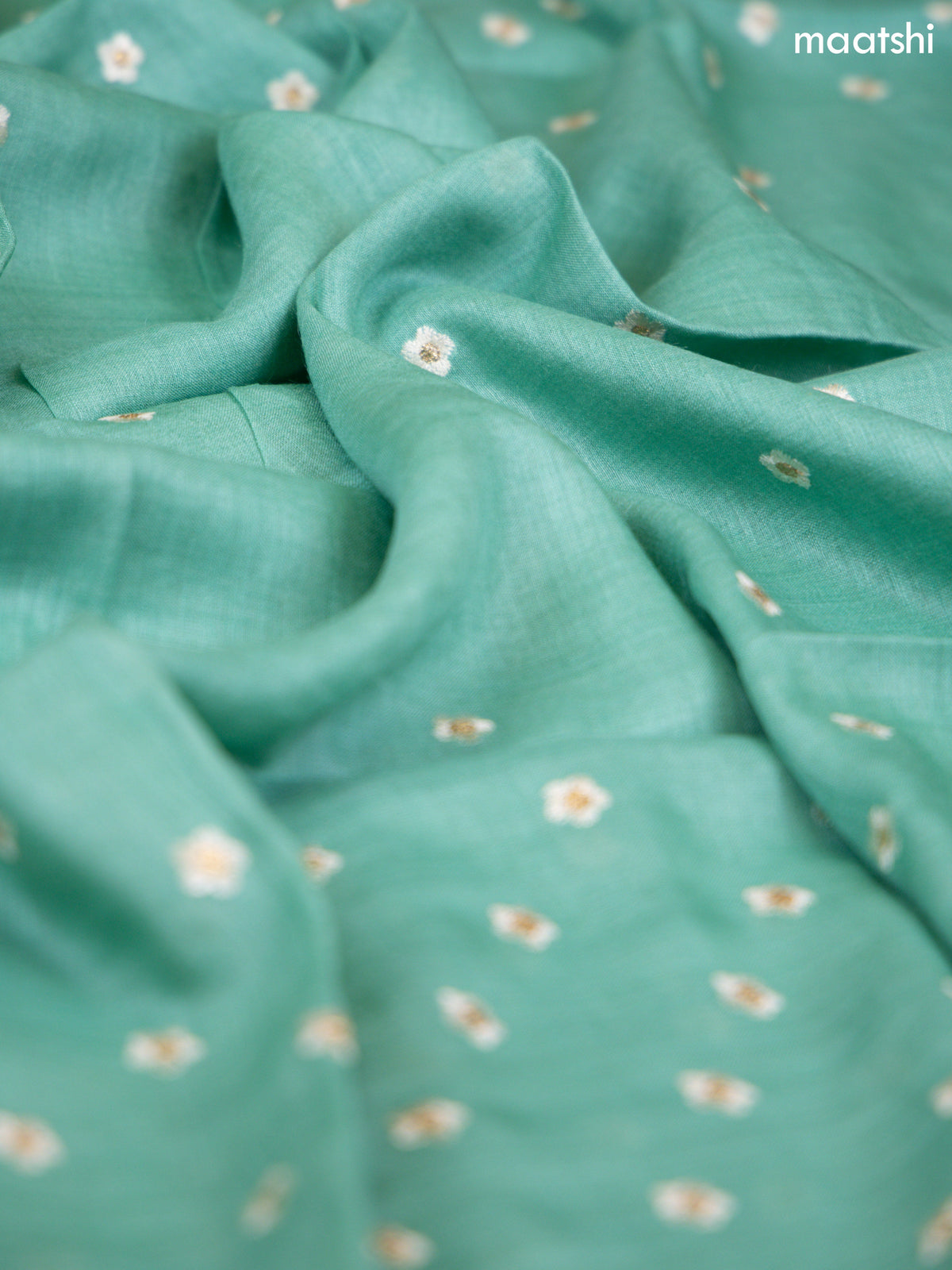 Pastel Green Munga Tussar Dress Material With Floral Embroidery Work Buttas & Kantha Stitch Work Pattern and Bottom & Dupatta