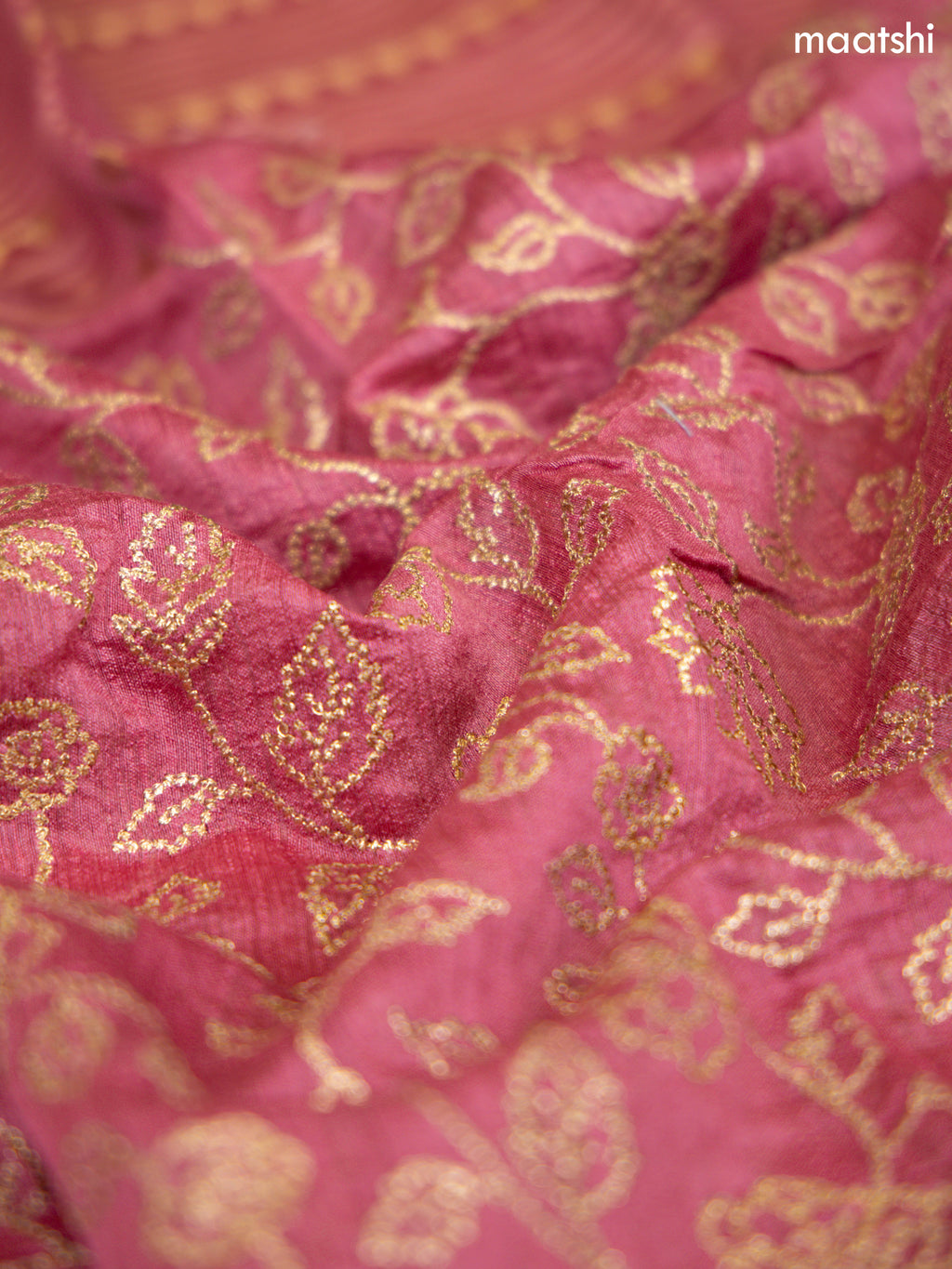 Pink Munga Tussar Dress Material With Floral Zari Work Buttas and Bottom & Dupatta