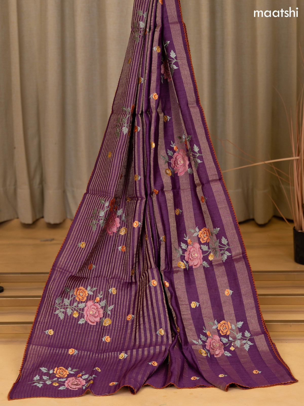 Purple Munga Tussar Dress Material With Floral Zari Work Buttas and Bottom & Dupatta