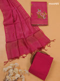 Pink Pure Tussar Dress Material With Floral Embroidery Work Buttas