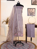 Pastel Brown Tissue Silk Dress Material With Floral Embroidery Work Border and Bottom & Dupatta