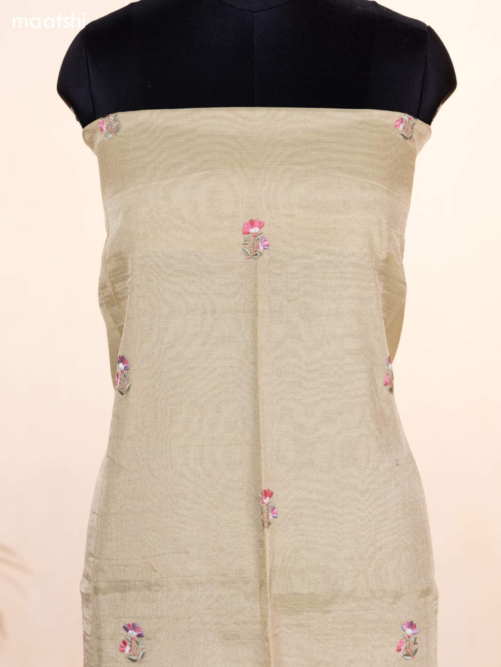 Pastel Yellow Tissue Silk Dress Material With Floral Embroidery Work Border and Bottom & Dupatta