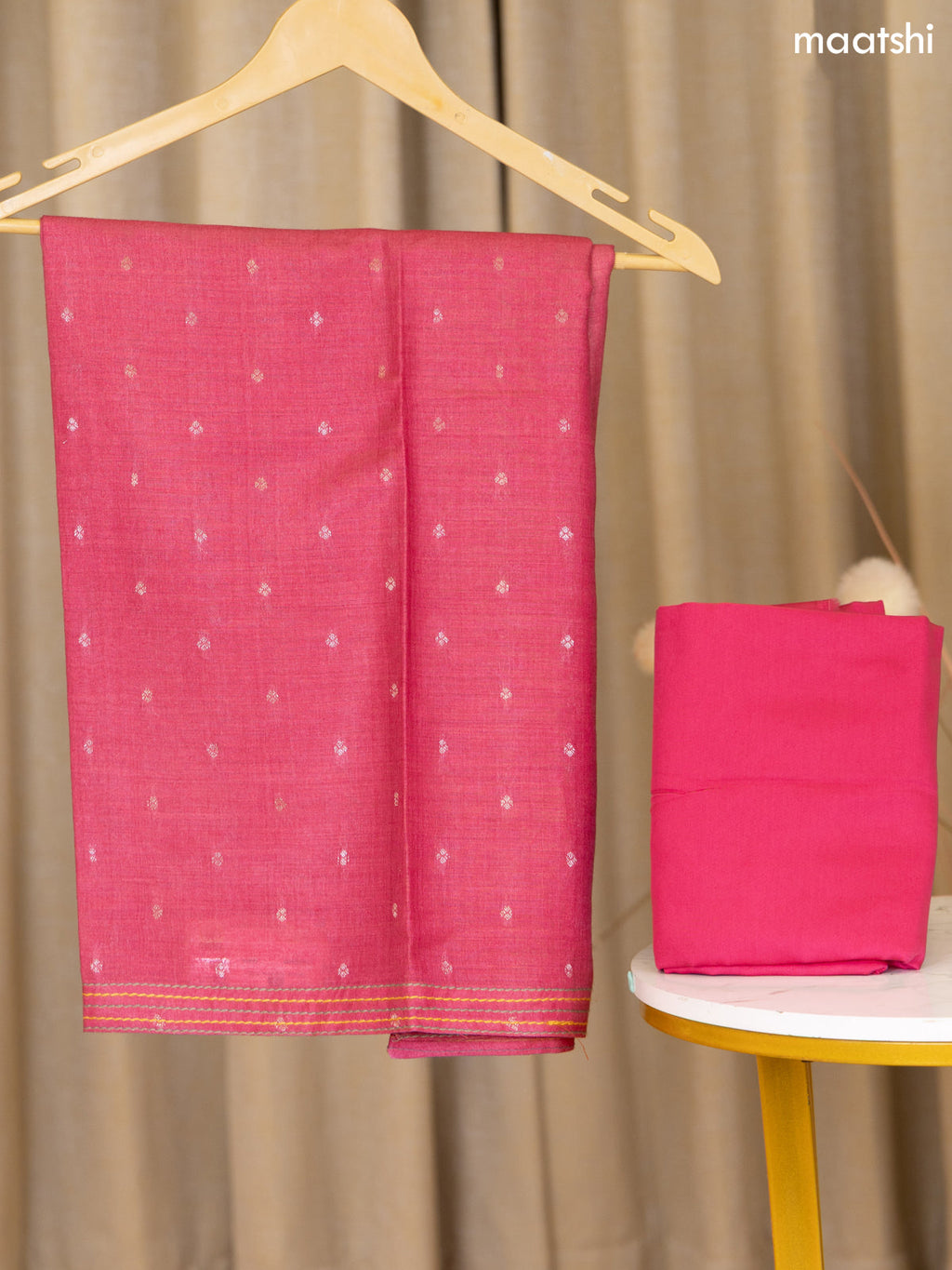 Pink Munga Tussar Dress Material With Zari Woven Buttas and Bottom & Dupatta