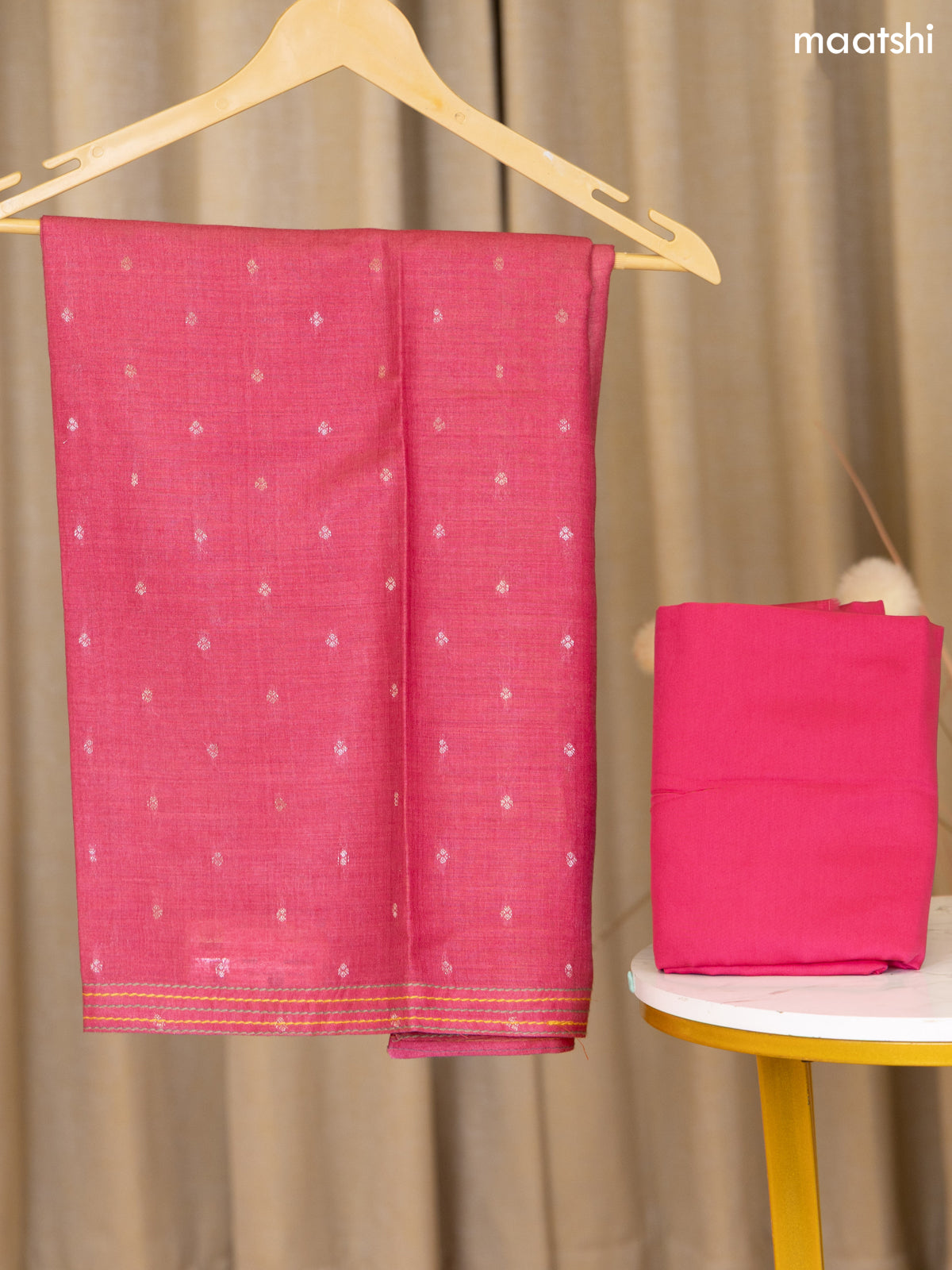 Pink Munga Tussar Dress Material With Zari Woven Buttas and Bottom & Dupatta