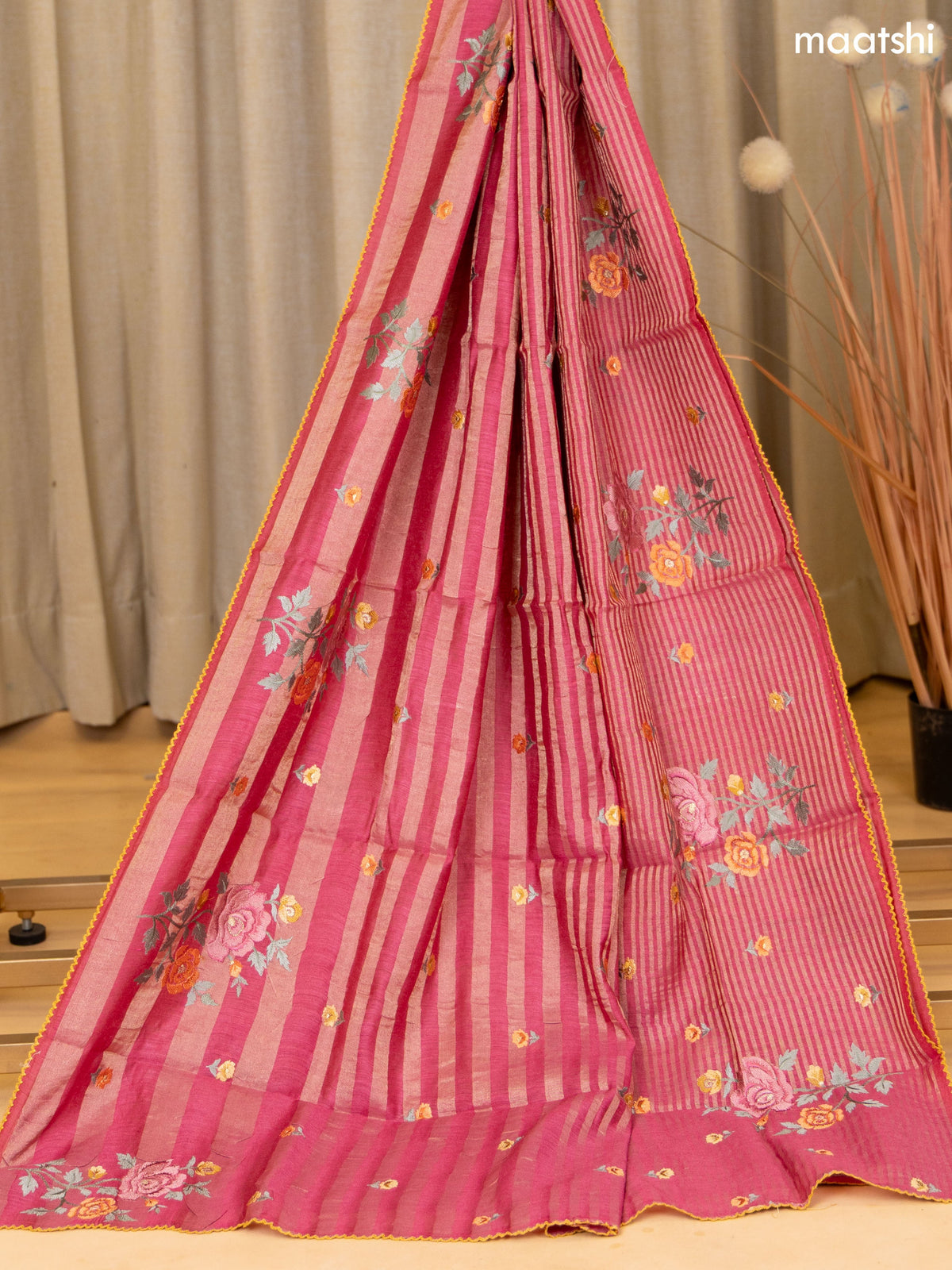 Pink Munga Tussar Dress Material With Zari Woven Buttas and Bottom & Dupatta