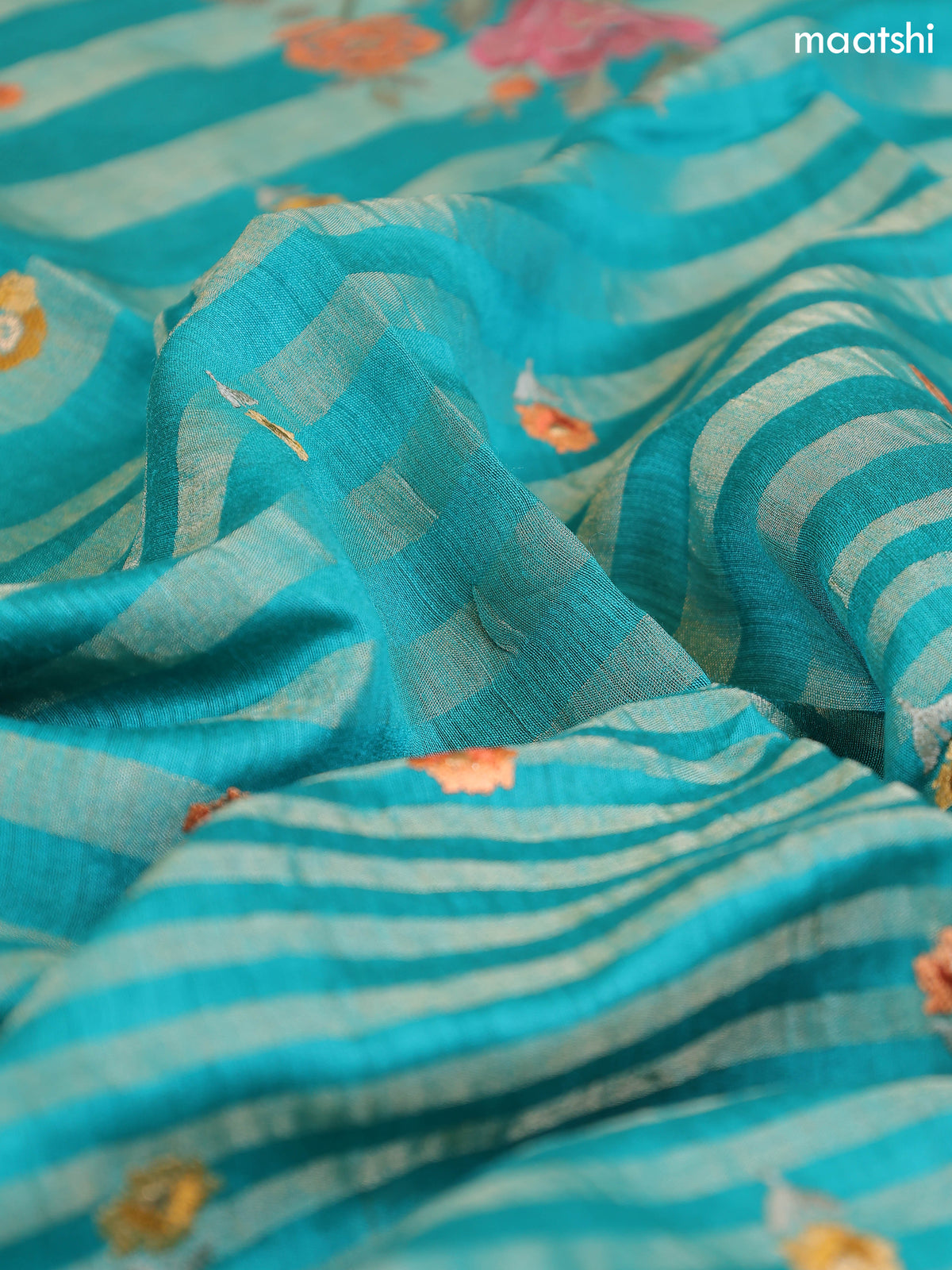 Teal Blue Munga Tussar Dress Material With Zari Woven Buttas and Bottom & Dupatta