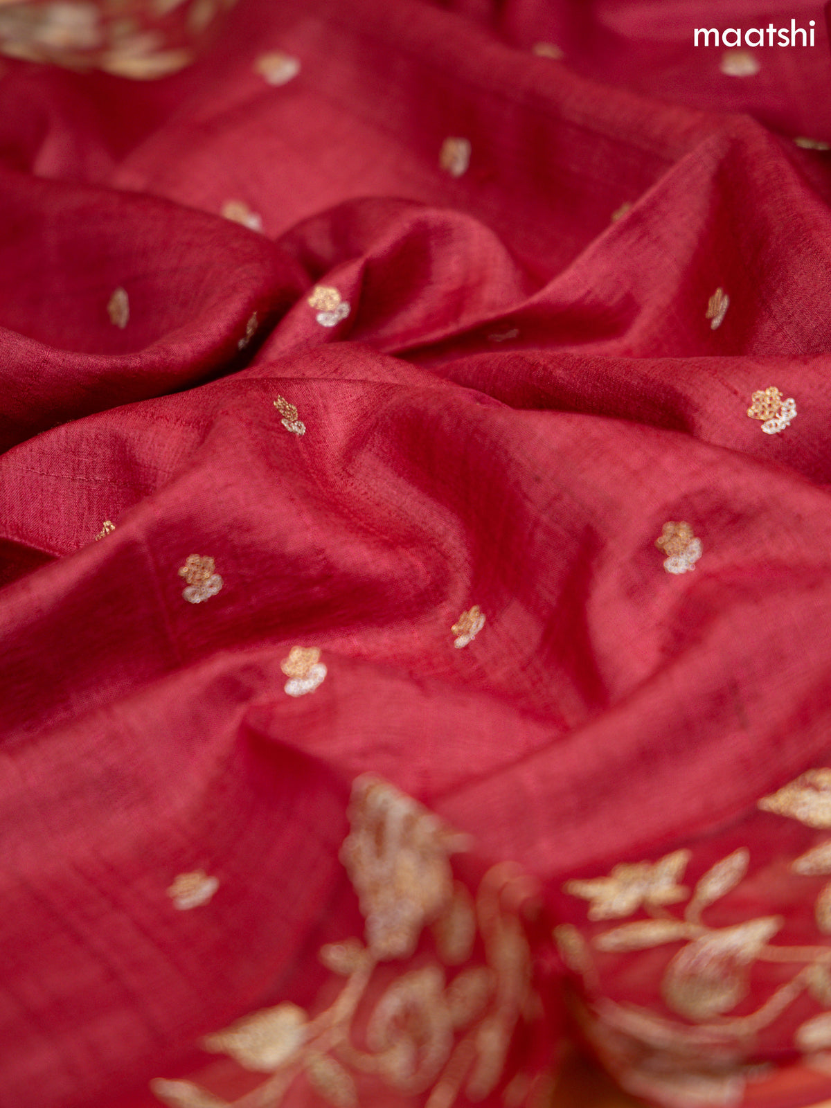 Rani Pink Munga Tussar Dress Material With Copper Zari Woven Buttas and Bottom & Zari Work Dupatta