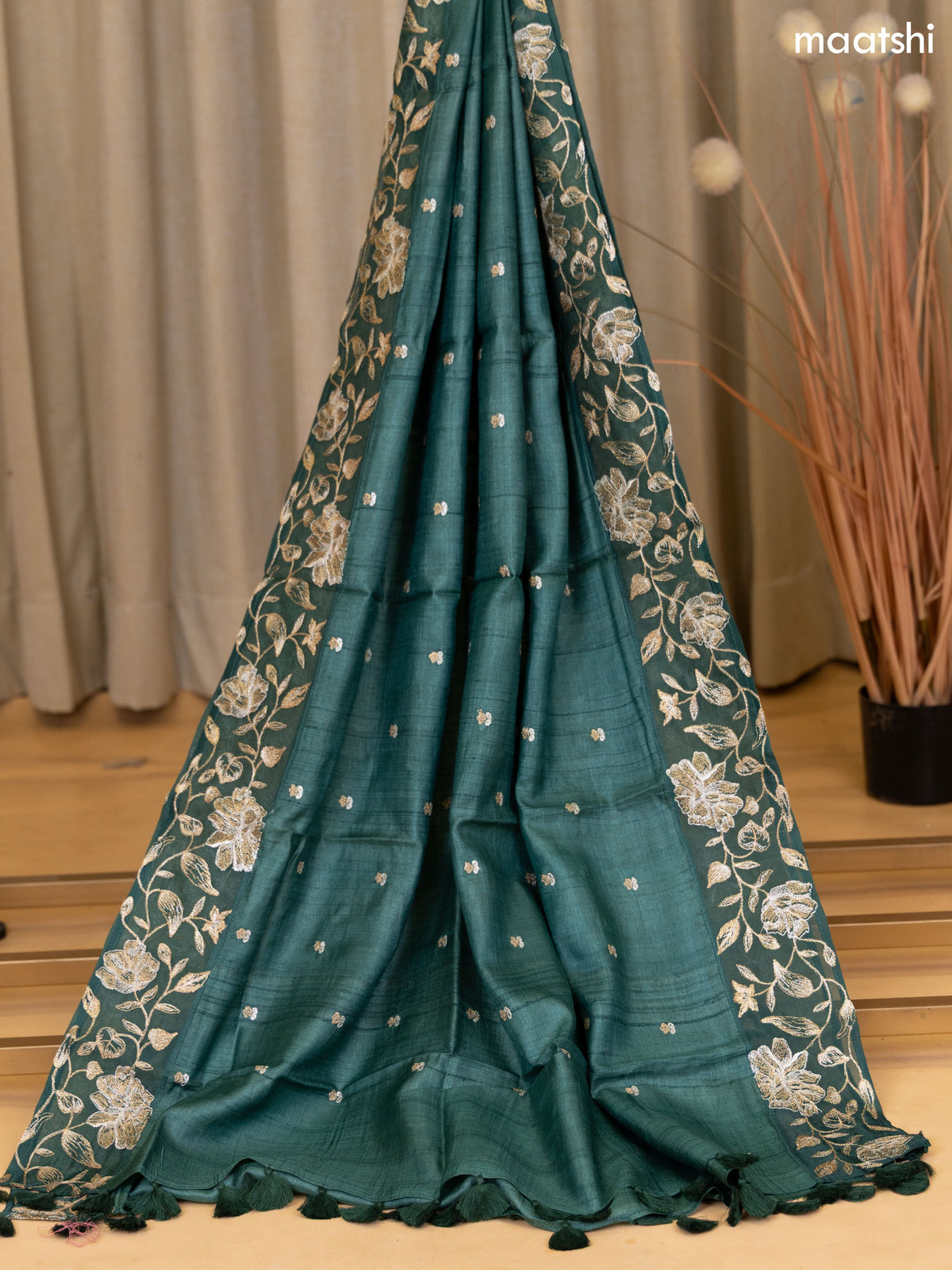 Green Munga Tussar Dress Material With Zari Woven Buttas and Bottom & Zari Work Dupatta
