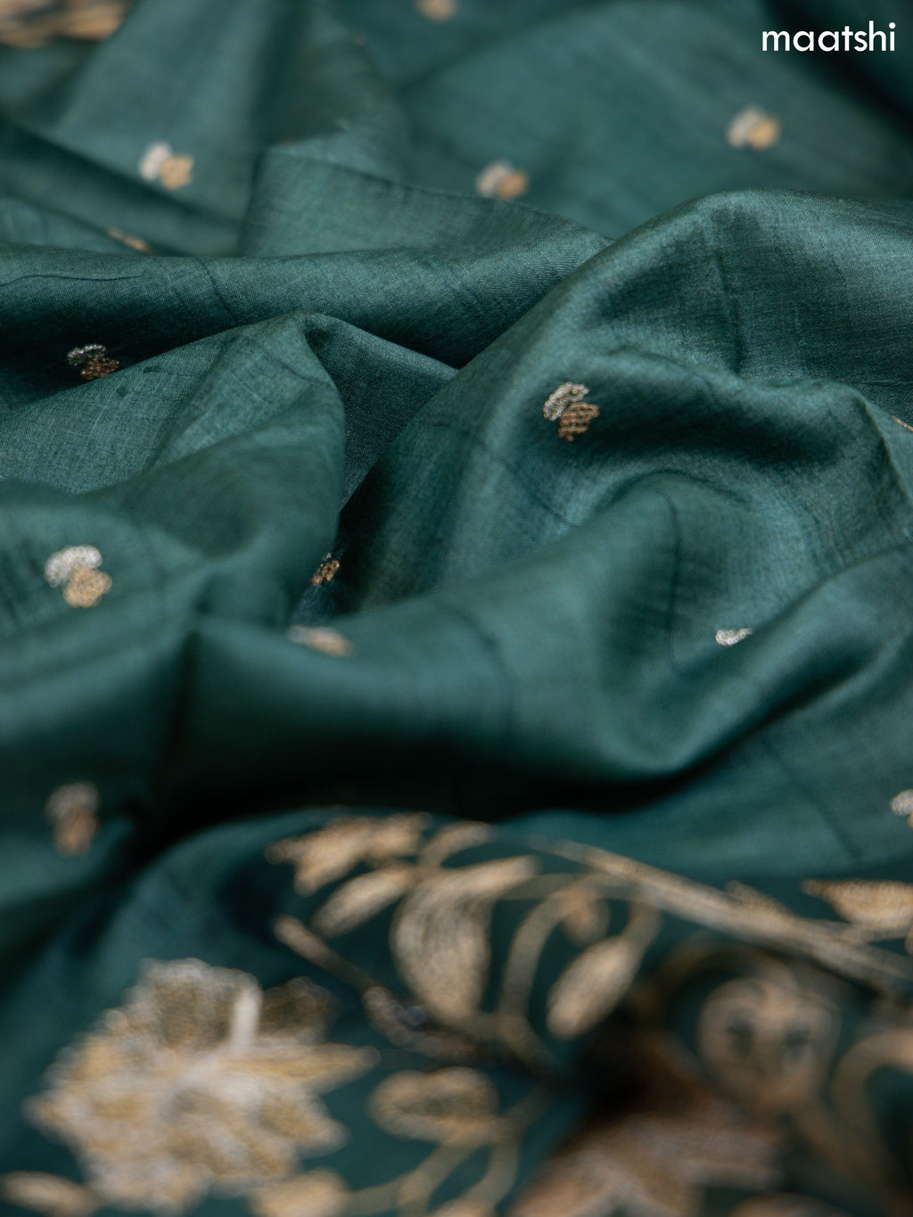 Green Munga Tussar Dress Material With Zari Woven Buttas and Bottom & Zari Work Dupatta