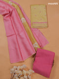 Pale Yellow and Lotus Pink Pure Tussar Dress Material With Floral Embroidery Work Buttas