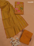 Mustard Yellow Pure Tussar Dress Material With Floral Embroidery Work Buttas