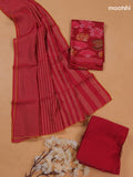 Red Pure Tussar Dress Material With Floral Embroidery Work Buttas