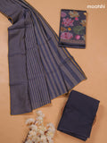 Grey Pure Tussar Dress Material With Floral Embroidery Work Buttas
