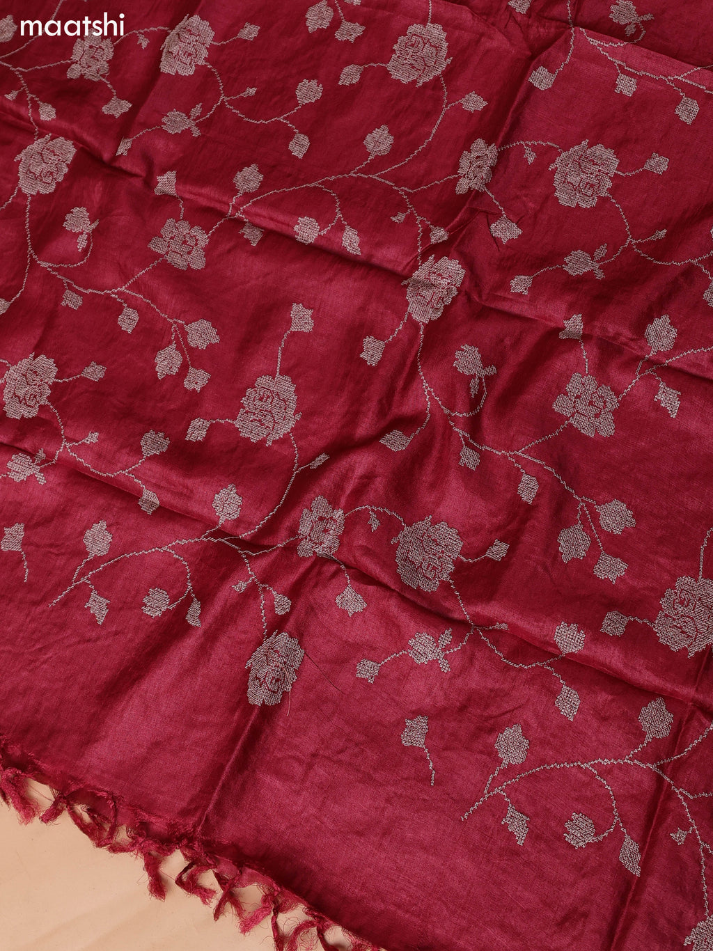 Red Pure Tussar Dress Material With Embroidery Work Buttas and Bottom & Dupatta