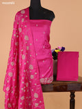 Magenta Pink Pure Tussar Dress Material With Embroidery Work Buttas and Bottom & Dupatta