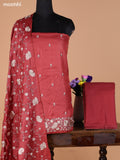 Rustic Maroon Pure Tussar Dress Material With Embroidery Work Buttas and Bottom & Dupatta