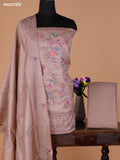 Pastel Brown Pure Tussar Dress Material With Floral Embroidery Work Pattern and Bottom & Dupatta