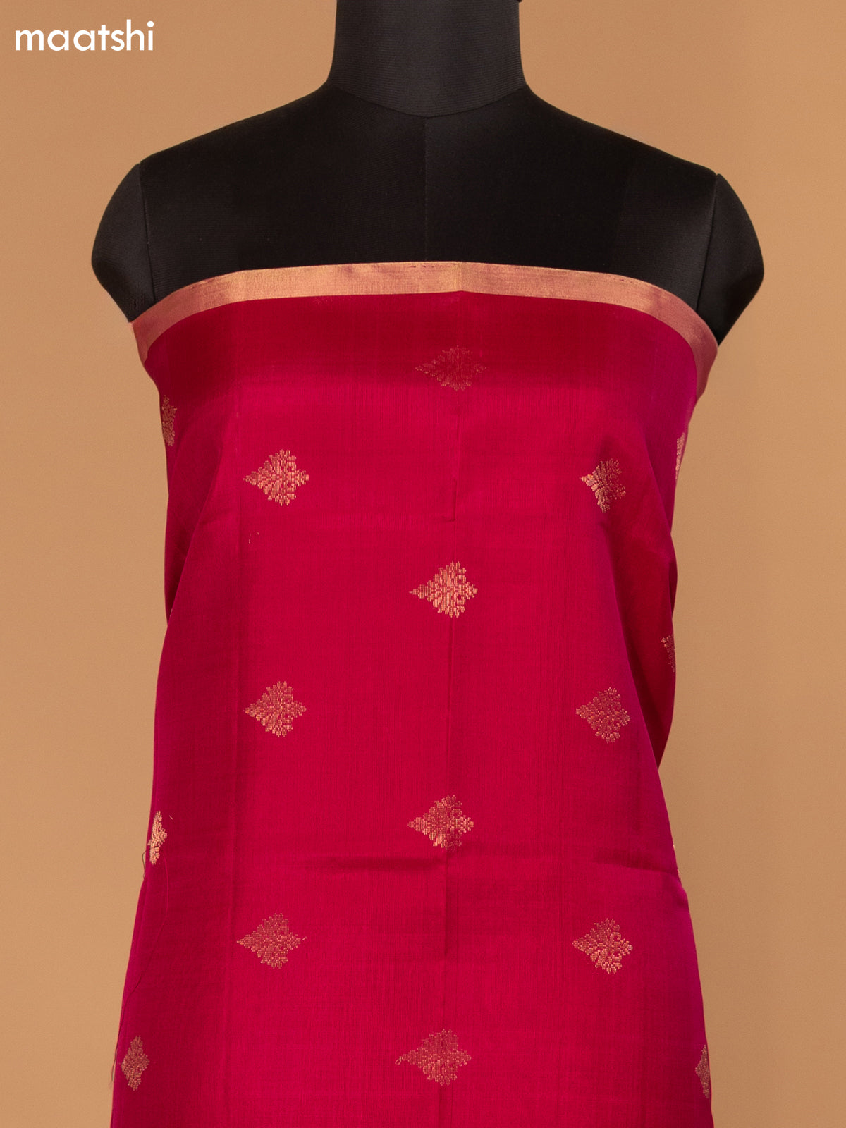 Pink and Orange Pure Silk Dress Material With Zari Buttas