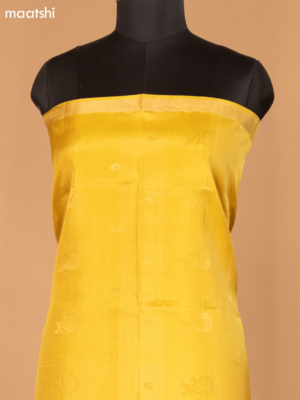 Mustard Yellow and Teal Blue Pure Silk Dress Material With Zari Buttas