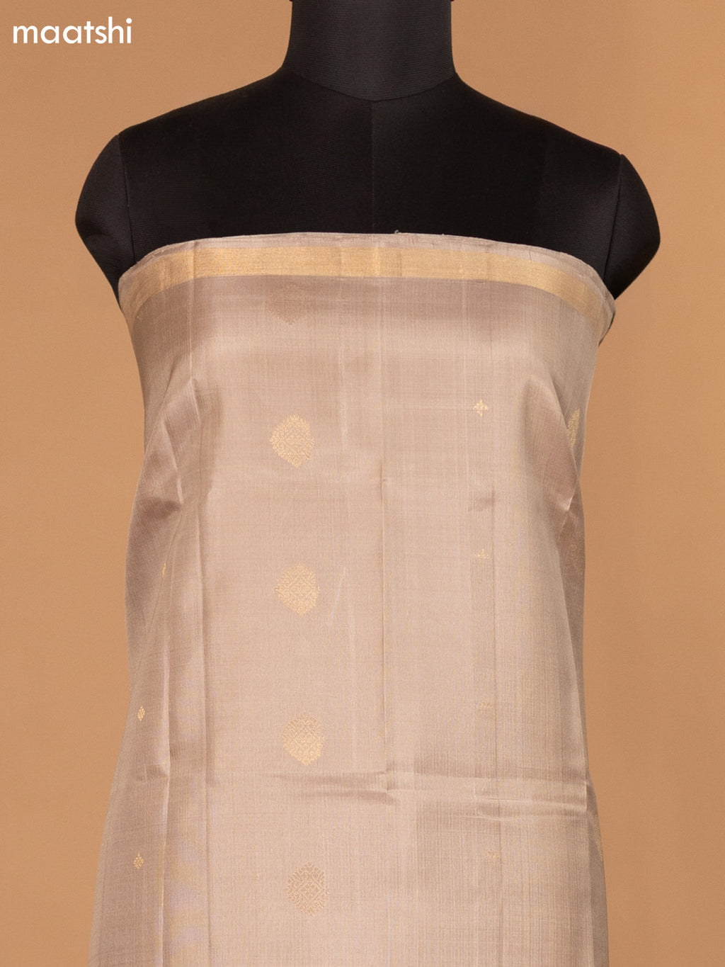 Pastek Brown and Pastek Green Pure Silk Dress Material With Zari Buttas