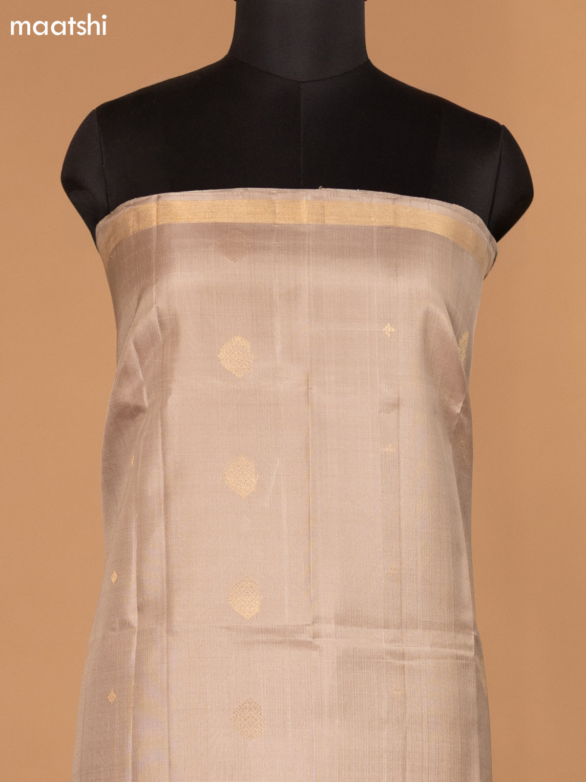 Pastek Brown and Pastek Green Pure Silk Dress Material With Zari Buttas