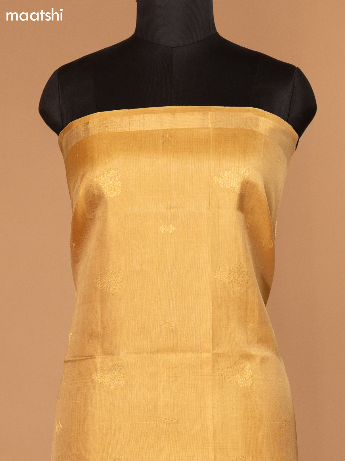 Sandal and Teal Blue Pure Silk Dress Material With Zari Buttas