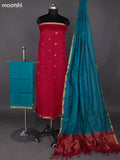 Pink and Teal Shade Kora Silk Cotton Dress Material With Zari Buttas and Bottom & Zari Dupatta