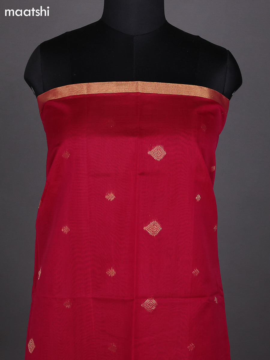 Pink and Teal Shade Kora Silk Cotton Dress Material With Zari Buttas and Bottom & Zari Dupatta