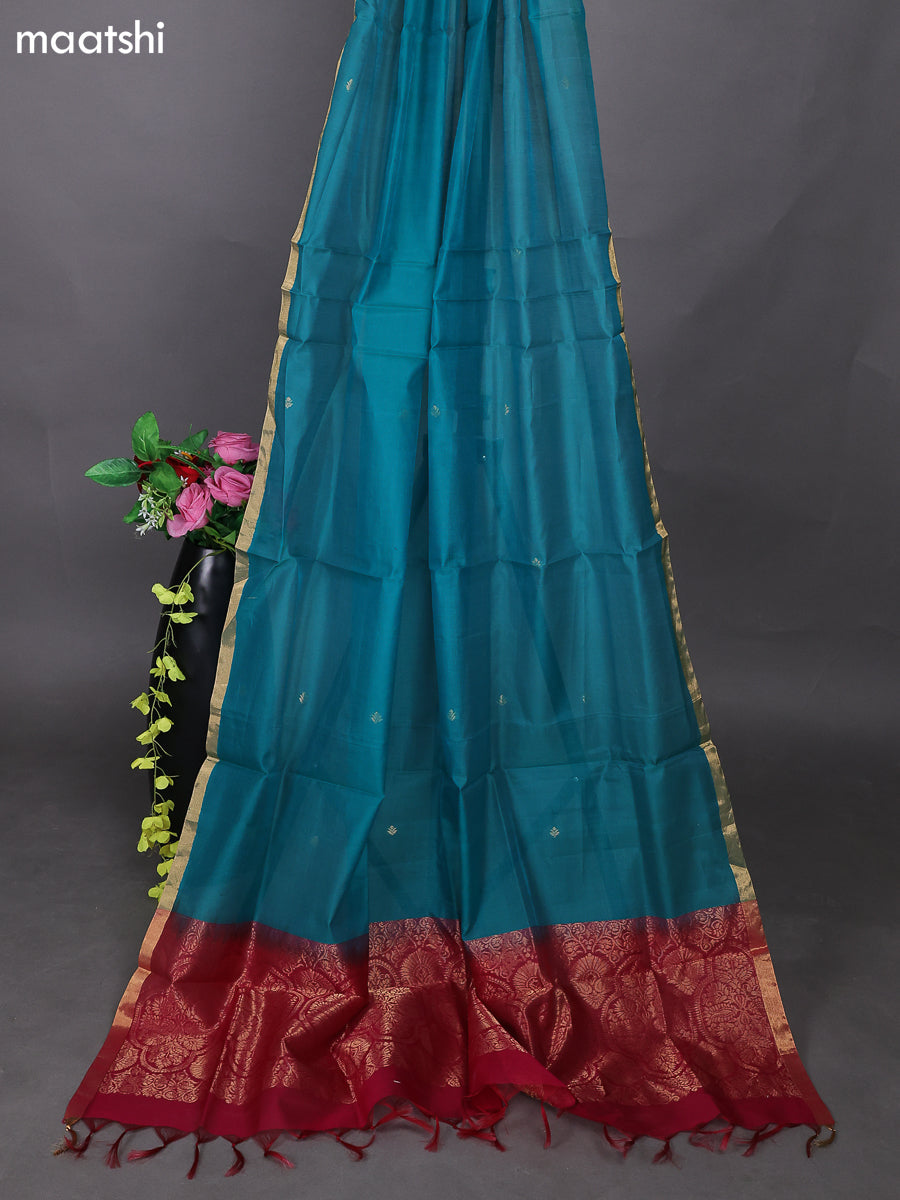 Pink and Teal Shade Kora Silk Cotton Dress Material With Zari Buttas and Bottom & Zari Dupatta