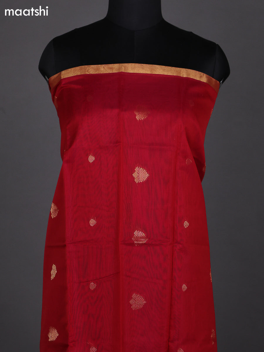 Reddish Pink and Dual Shade Of Maroon Kora Silk Cotton Dress Material With Zari Buttas and Bottom & Zari Dupatta