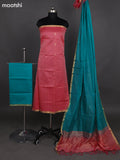 Oeach Pink and Teal Green Kora Silk Cotton Dress Material With Zari Buttas and Bottom & Zari Dupatta