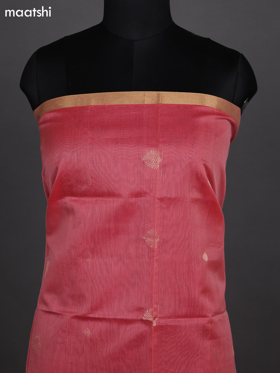 Oeach Pink and Teal Green Kora Silk Cotton Dress Material With Zari Buttas and Bottom & Zari Dupatta