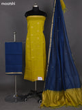 Lime Yellow and Peacock Blue Kora Silk Cotton Dress Material With Zari Buttas and Bottom & Zari Dupatta