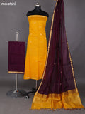 Mango Yellow and Wine Shade Kora Silk Cotton Dress Material With Zari Buttas and Bottom & Zari Dupatta