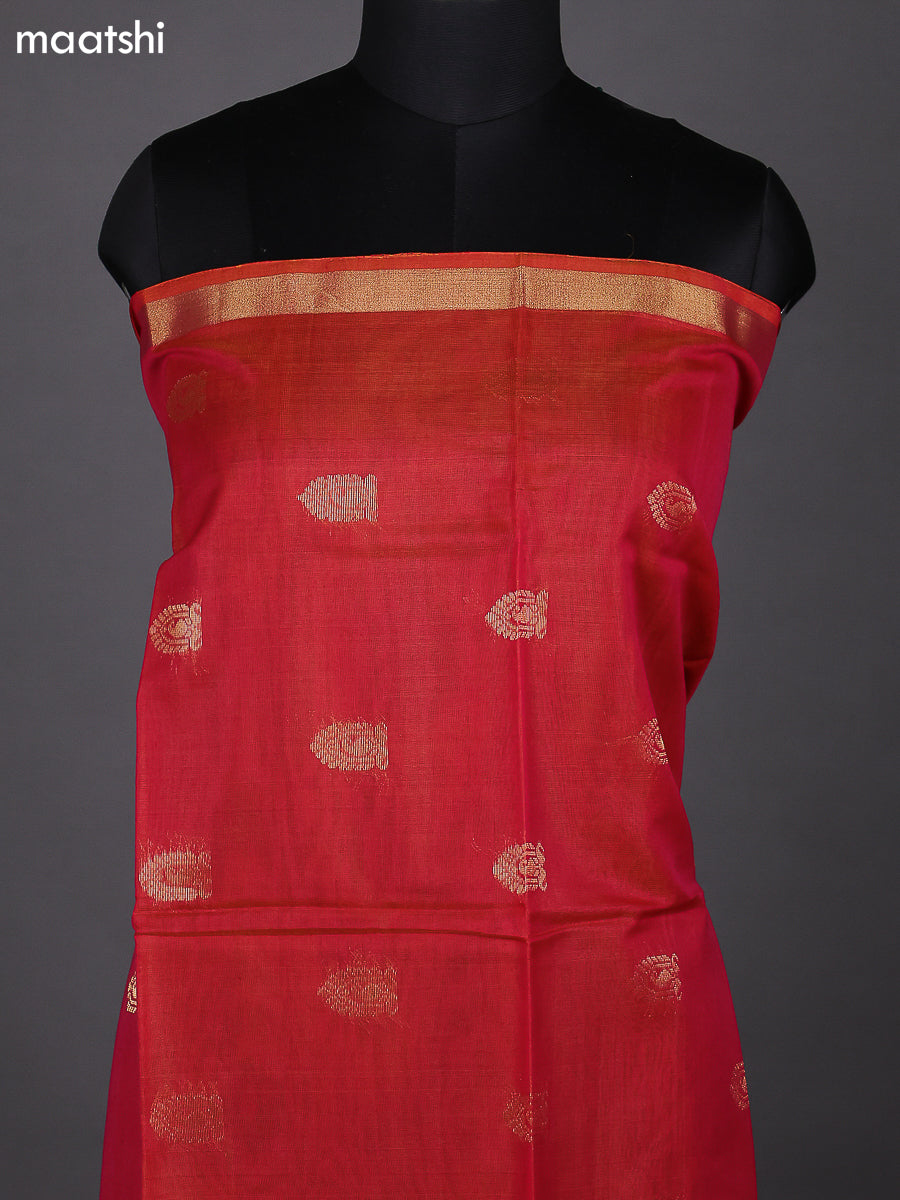 Dual Shade Of Pink and Green Shade Kora Silk Cotton Dress Material With Zari Buttas and Bottom & Zari Dupatta