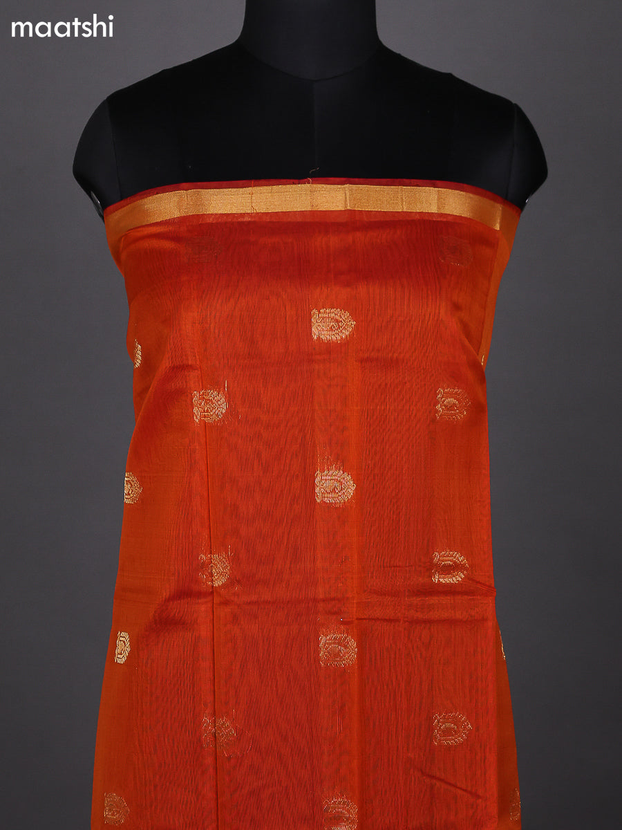 Orange and Dual Shade Of Orange Kora Silk Cotton Dress Material With Zari Buttas and Bottom & Zari Dupatta
