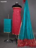 Dark Peach and Teal Green Kora Silk Cotton Dress Material With Zari Buttas and Bottom & Zari Dupatta