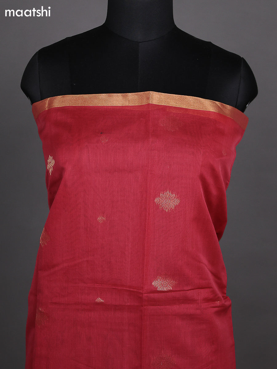 Dark Peach and Teal Green Kora Silk Cotton Dress Material With Zari Buttas and Bottom & Zari Dupatta