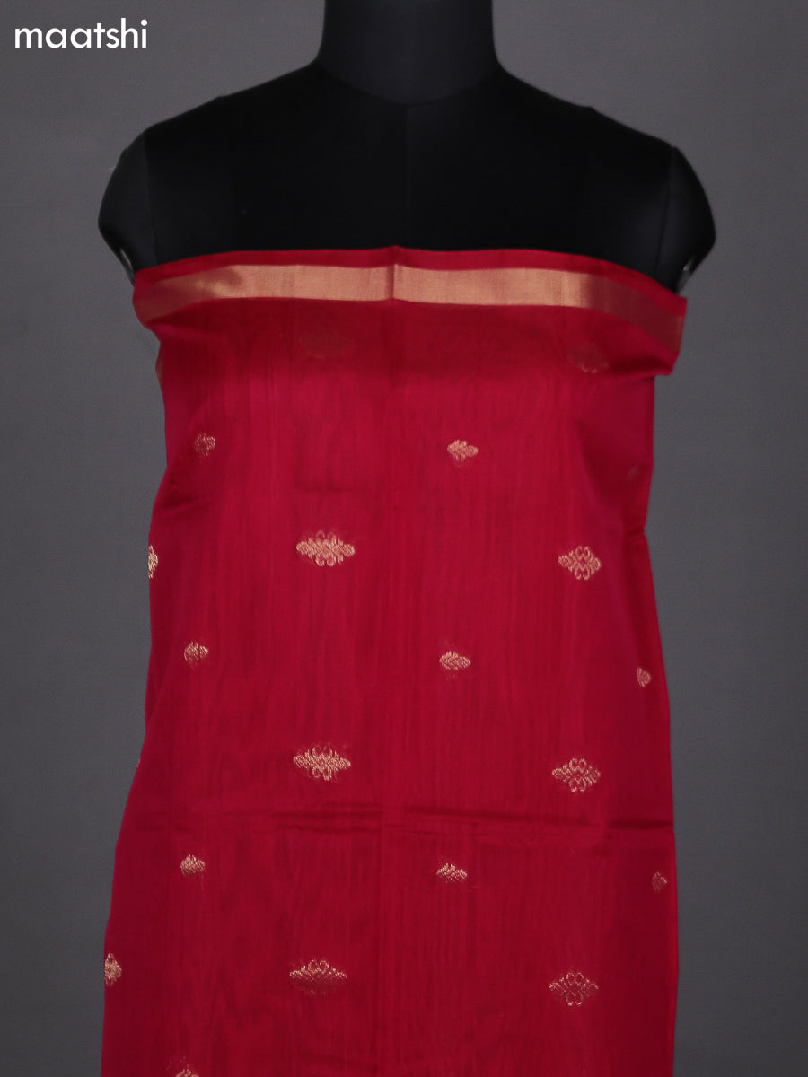 Pink and Mango Yellow Kora Silk Cotton Dress Material With Zari Buttas and Bottom & Zari Dupatta