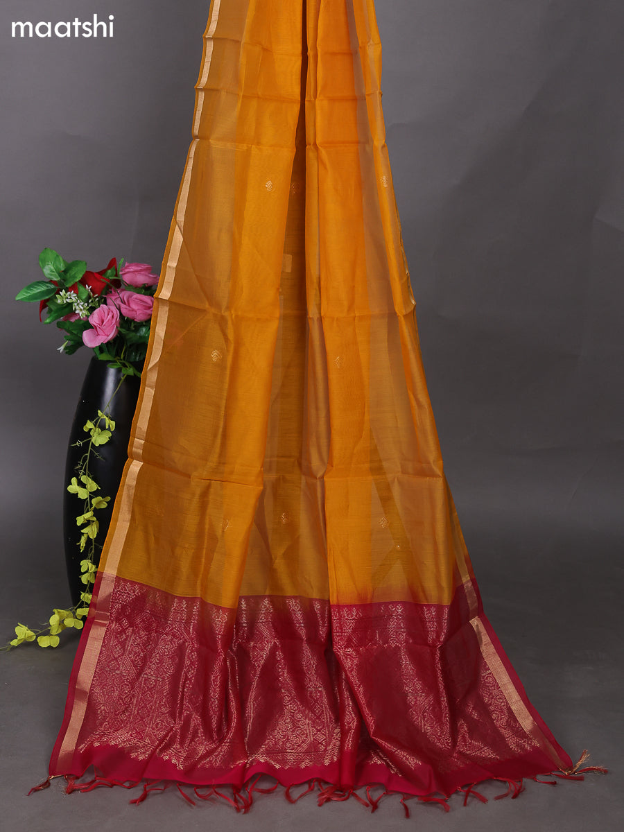 Pink and Mango Yellow Kora Silk Cotton Dress Material With Zari Buttas and Bottom & Zari Dupatta