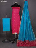 Peach Pink and Teal Blue Kora Silk Cotton Dress Material With Zari Buttas and Bottom & Zari Dupatta