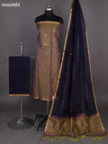Dual Shade Of Green and Deep Navy Blue Kora Silk Cotton Dress Material With Zari Buttas and Bottom & Zari Dupatta